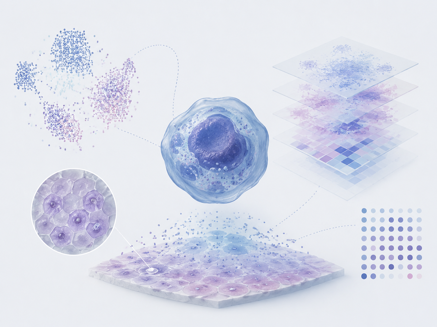 Illustration of single-cell and spatial omics modalities